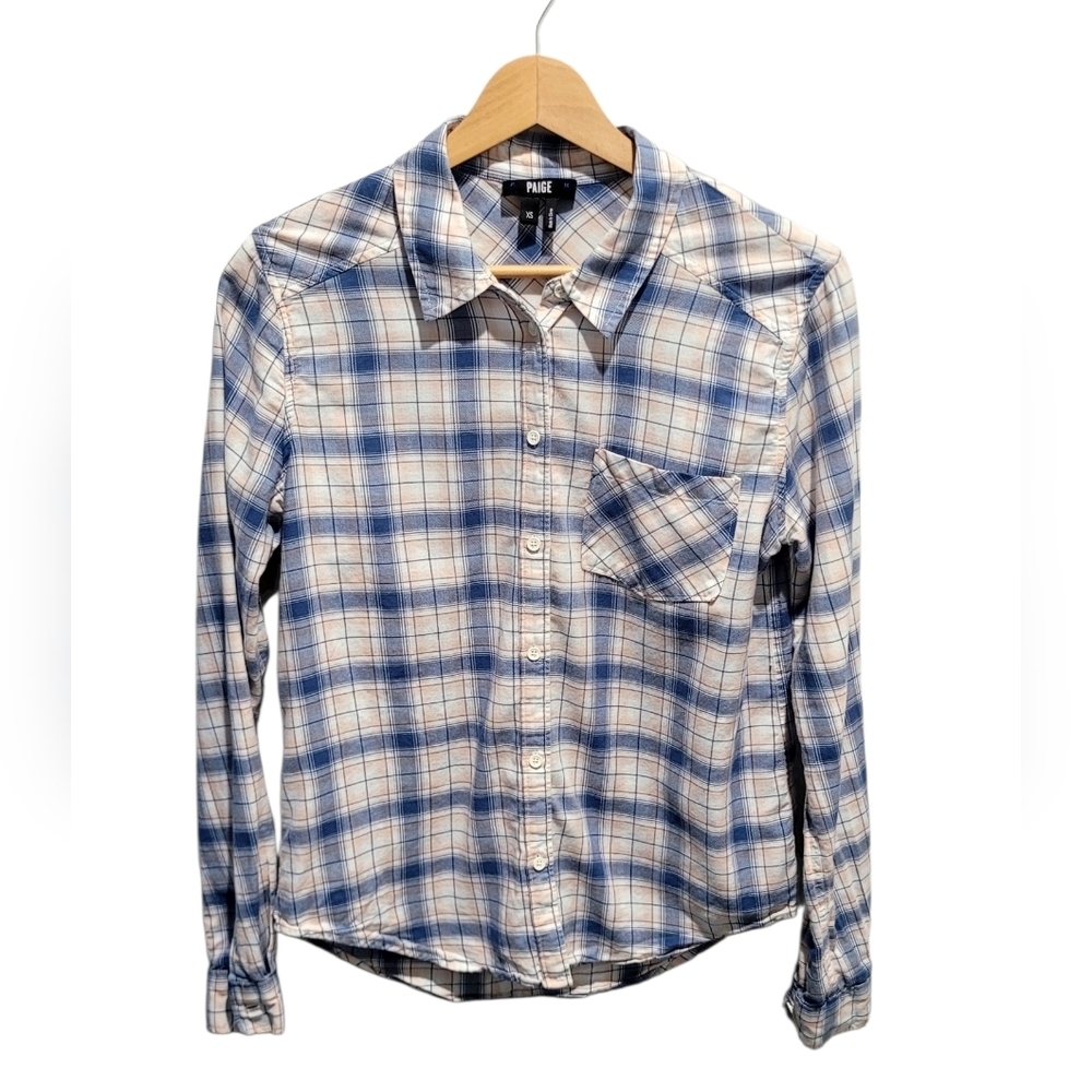 PAIGE Plaid Button Up Blouse White/ Rose Dust/Nocturnal XS